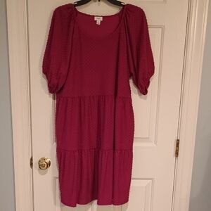 J. Crew Factory Raspberry Textured Tiered Midi Dress